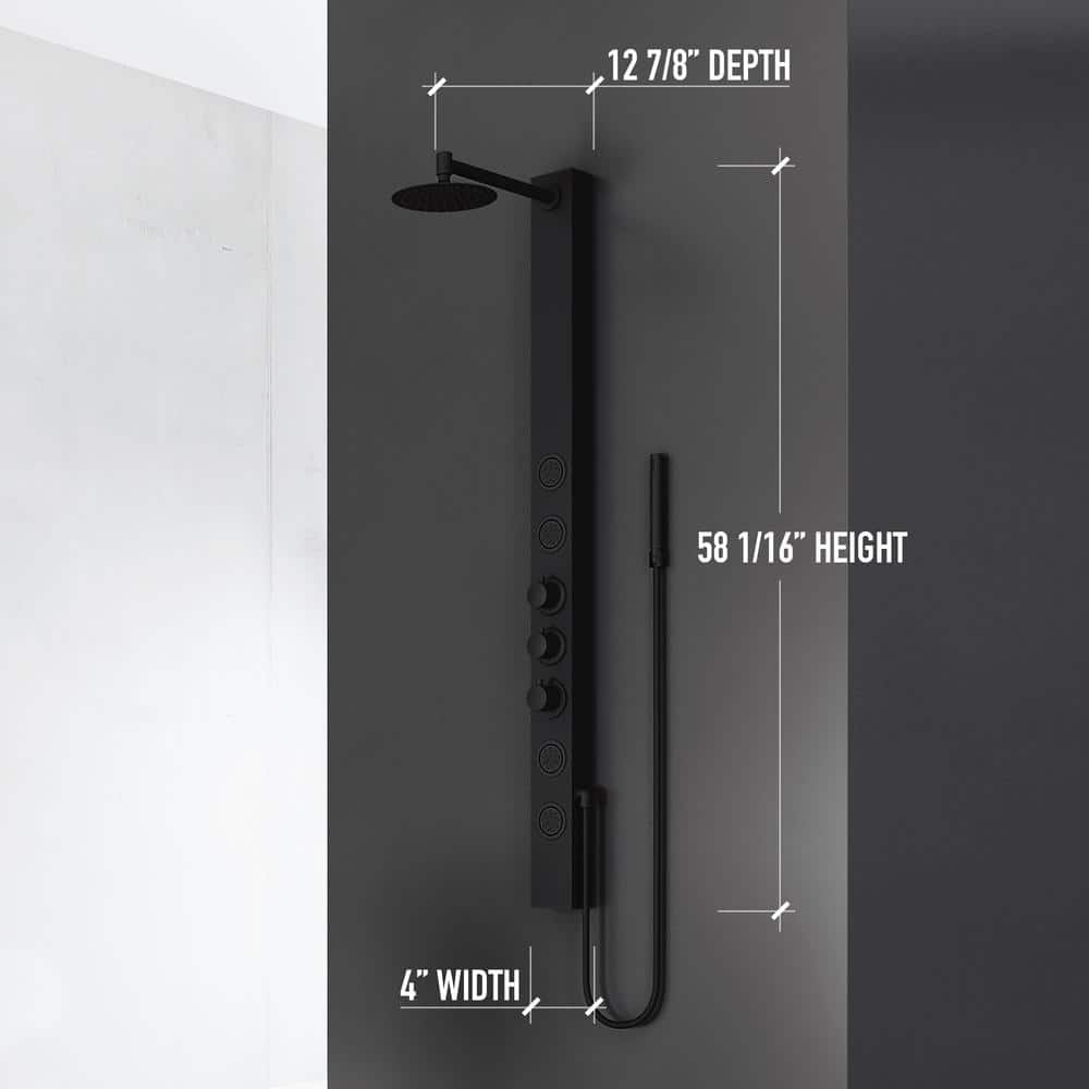 Sutton 58" Matte Black Stainless Steel Shower Panel with Hand Shower
