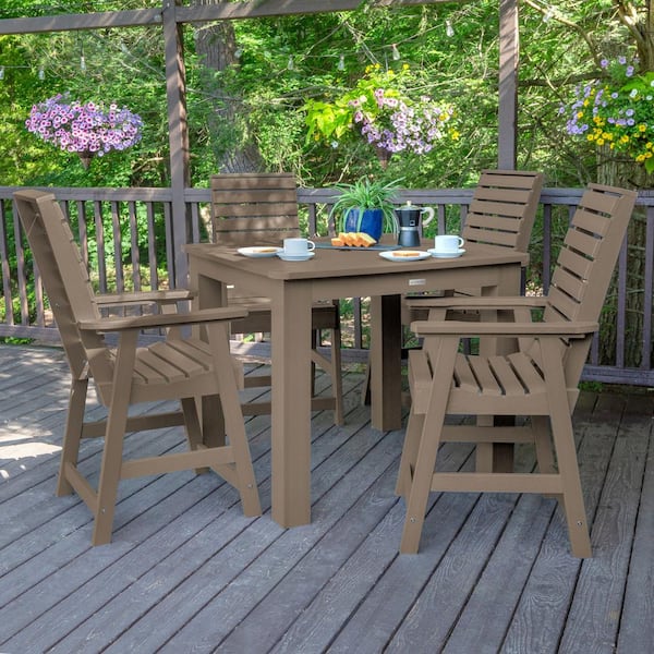 Highwood Weatherley Woodland 5-Piece Brown Counter Height Plastic Outdoor Dining Set in Woodland Brown (Set of 4)