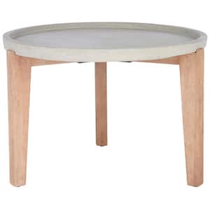Valton Natural/Light Gray Round Wood Outdoor Side Table