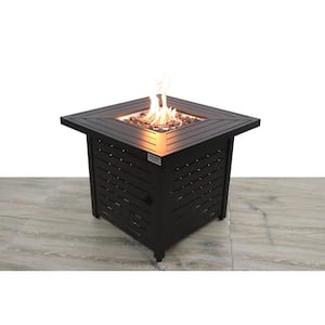 30 in. W Black Square Steel Base Outdoor LP Gas Fire Pit Table with Electronic Adjustable Igition, Lava Rocks, 40000 BTU