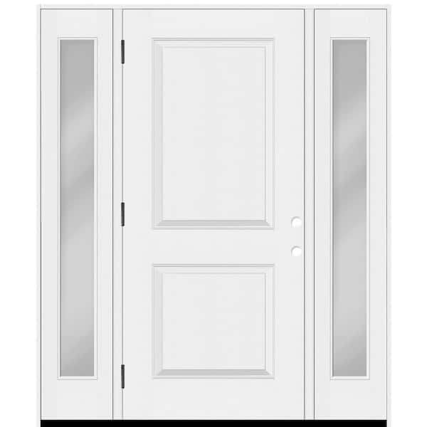 Steves & Sons Legacy 68 in. x 80 in. 2 Panel Squaretop RHOS Unfinished White Fiberglass Prehung Front Door w/Clear14 in.SLs 4-9/16Jamb