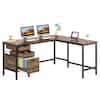 TRIBESIGNS WAY TO ORIGIN Halseey 63 in. L Shaped Brown Wood 2-Drawer  Computer Desk for Home Office, Executive Desk with File Cabinet  HD-F1749-HYF - The Home Depot