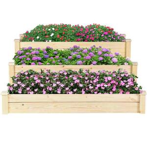 3-Tier Oak Wooden Raised Garden Bed Planting Box Growing Flower Vegetables Outdoor