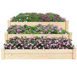 3-Tier Oak Wooden Raised Garden Bed Planting Box Growing Flower Vegetables Outdoor
