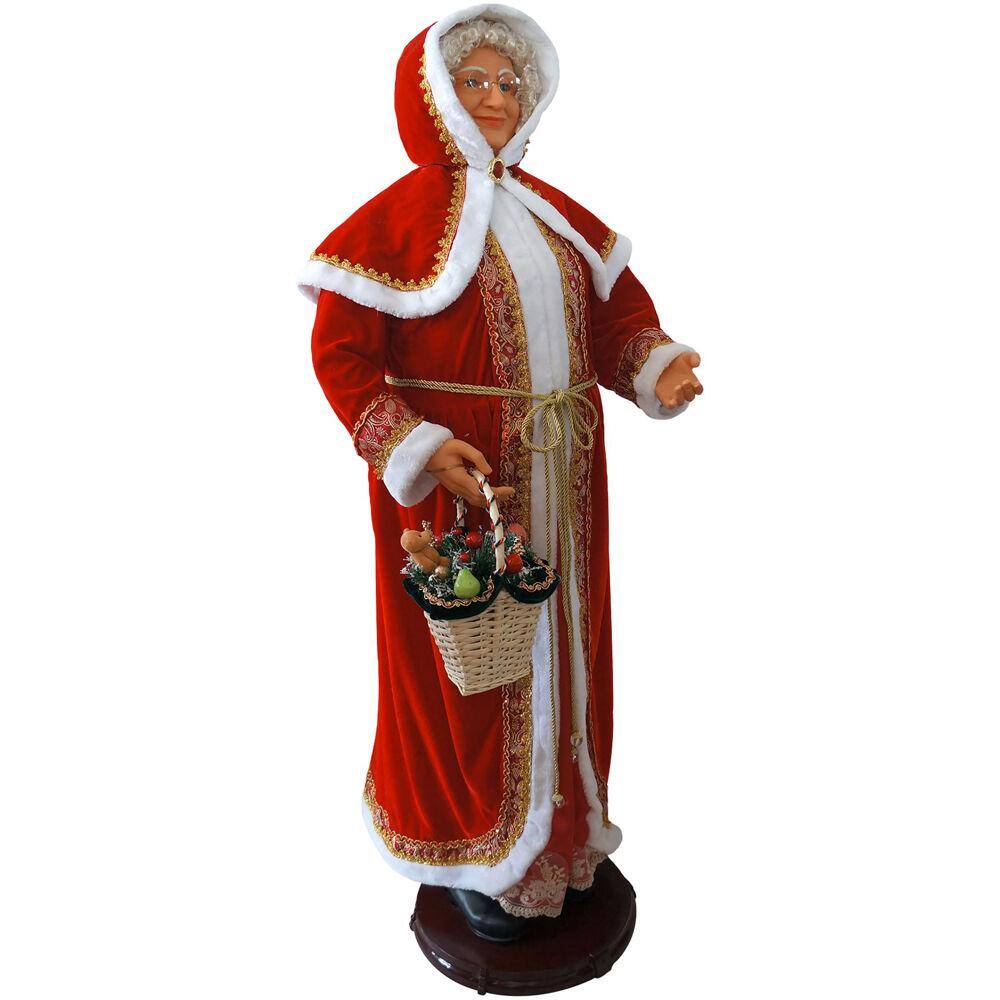 Life-Size Red Velvet Dancing Mrs. Claus with Basket
