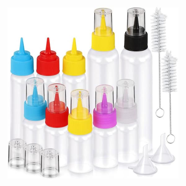 Icing Bottle Kit 10-Pack Plastic Clear Finish Squeeze Writer Bottles with Color Tips for Cookie Decorating
