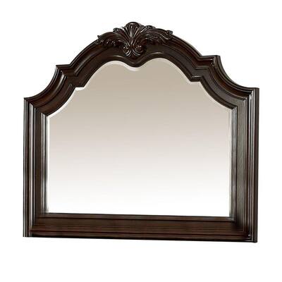45.75 in. x 46.25 in. Modern Style Arch Shape Wooden Framed Brown Decorative Mirror with Carved Details