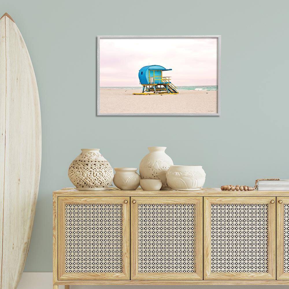 Summer Lifeguard Cabin by 7 Trees Design Gray Framed Nature Giclee Art Print 20 in. x 30 in.