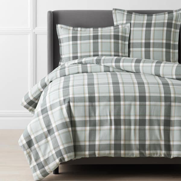 The Company Store Company Cotton Jackson Velvet Flannel Green Multi Full Cotton Duvet Cover