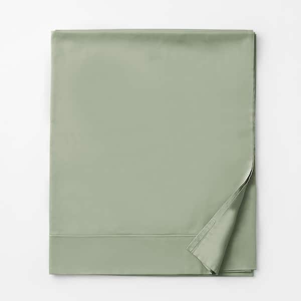 The Company Store Company Cotton Sateen Extra Deep Solid Sage Cotton California King 350 Thread Count Flat Sheet