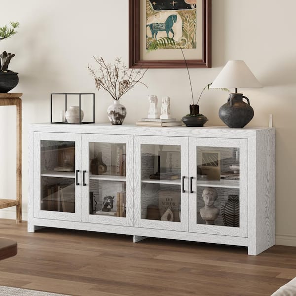 FUFU&GAGA Sideboard Buffet Cabinet with Storage, Gray Wood 70.9 in. W Kitchen Buffet Table with 4-Acrylic Doors for Dining Room