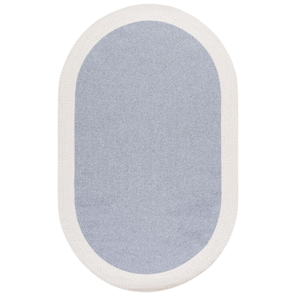 Braided 6 ft. x 8 ft. Oval Gray/Ivory Border Modern Washable Area Rug