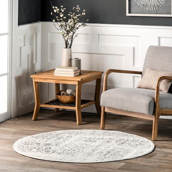 Arlena Distressed Persian Medallion 5 ft. Gray Indoor Round Rug