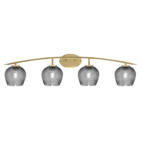 Unbranded Siena 40 in. 4-Light Vanity Light New Age Brass with Smoke Textured Glass Shades