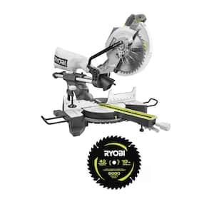 15 Amp 10 in. Corded Sliding Compound Miter Saw with 10 in. 40 Carbide Teeth Thin Kerf Miter Saw Blade