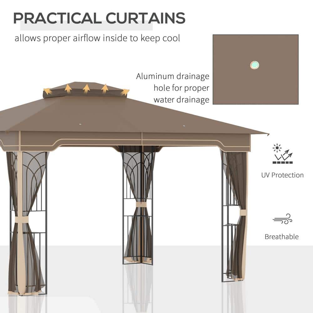 Taupe and Greige Steel Patio Gazebo with Double Tier Roof