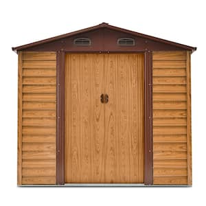7.7 ft. x 6.4 ft. Outdoor Storage Shed, Wood Grain Galvanized Metal Shed with Double Sliding Doors (50 sq. ft.)