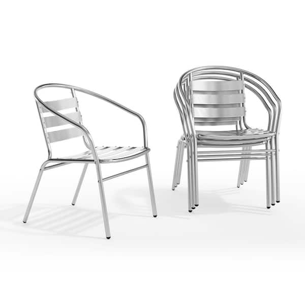 Stackable Metal Outdoor Dining Chair in Aluminum (Set of 4)
