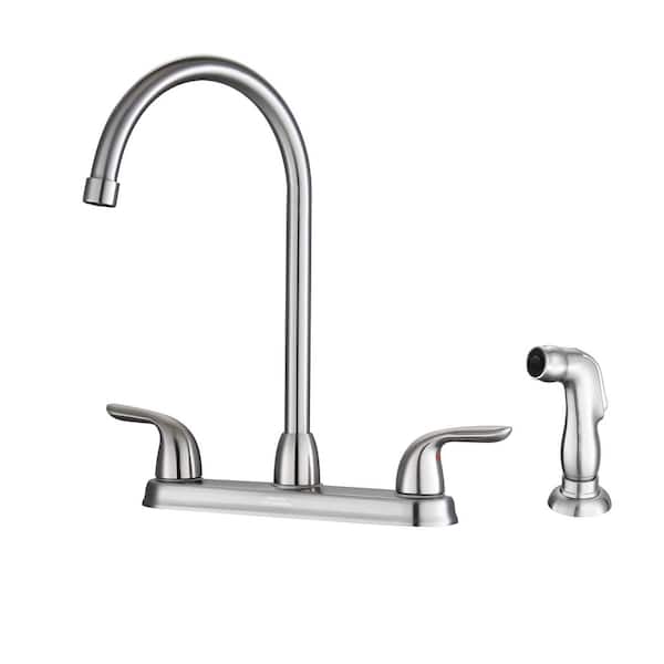 Logmey 2 Handle Deck-Mount Standard Kitchen Faucet with Pull Out Side Sprayer in Brushed Nickel