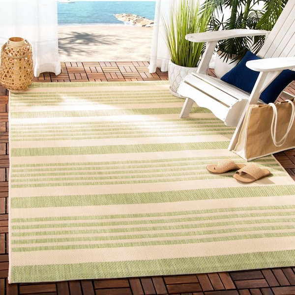 Courtyard Beige/Sweet Pea 5 ft. x 8 ft. Striped Indoor/Outdoor Patio  Area Rug