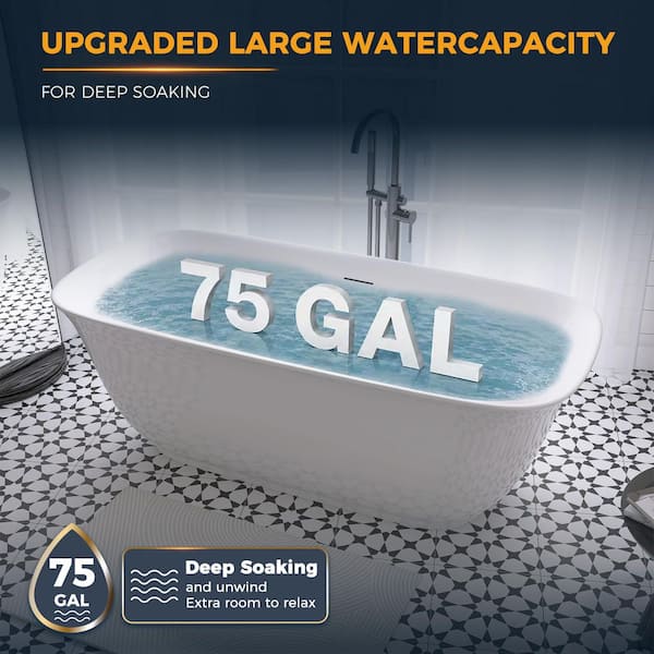 59 in. x 31.5 in. Acrylic Freestanding Flatbottom Double Ended Soaking Bathtub in White