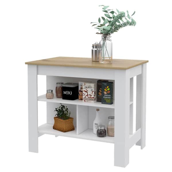 White Wood 40.5 in. Kitchen Island with Shelf