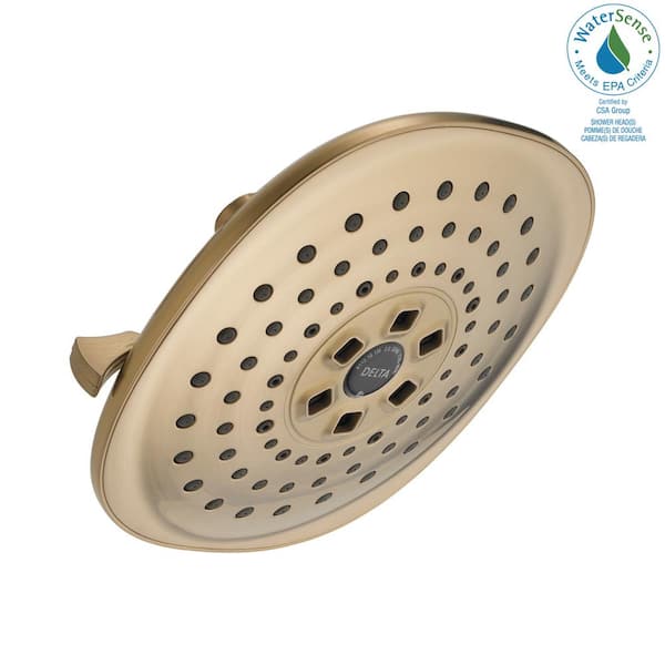 Delta 3-Spray Patterns 1.75 GPM 7.75 in. Wall Mount Fixed Shower Head with H2Okinetic in Champagne Bronze