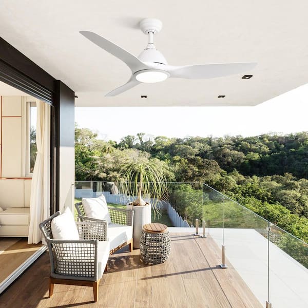 52 in. Smart White Indoor ABS White Blade 3-Size Downrod Mount Ceiling Fan with 3-Color Dimmable Light and Remote