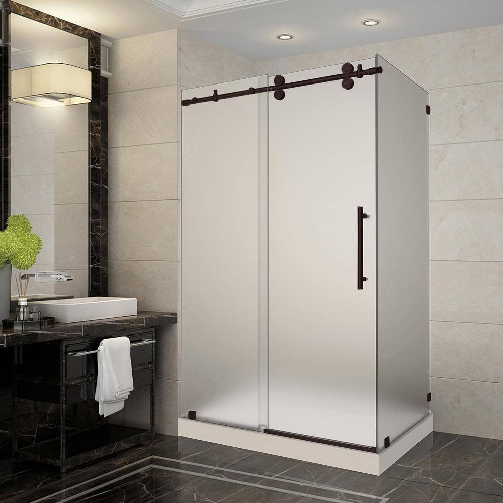 Langham 48 in. x 35 in. x 77.5 in. Frameless Corner Sliding Shower Door with Frosted Glass in Bronze, Left Drain price history on PriceWatchPro