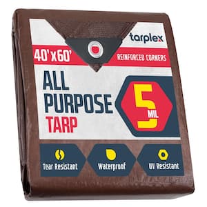 Tarplex 40 ft. x 60 ft. Greater Brown All Purpose Tarp 5 Mil Poly, Waterproof UV Resistant for Patio Pool Cover Roof