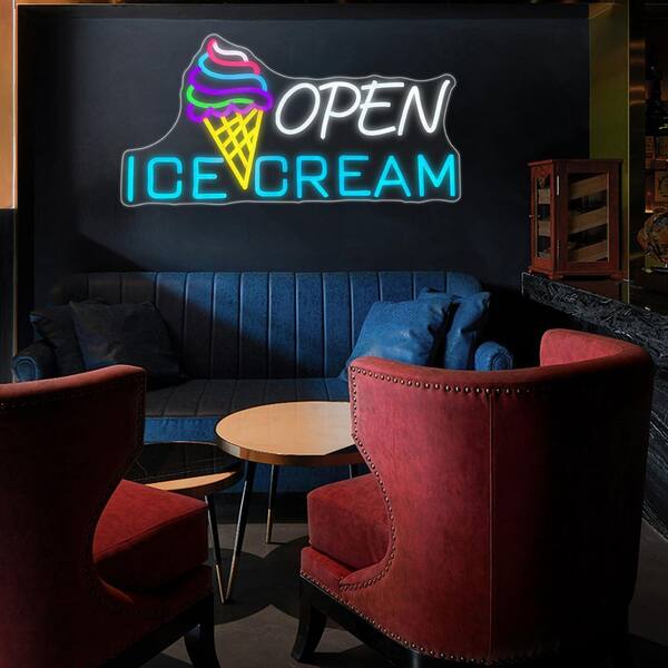 Afoxsos Ice Cream Open Shop Neon Sign USB Powered Acrylic LED