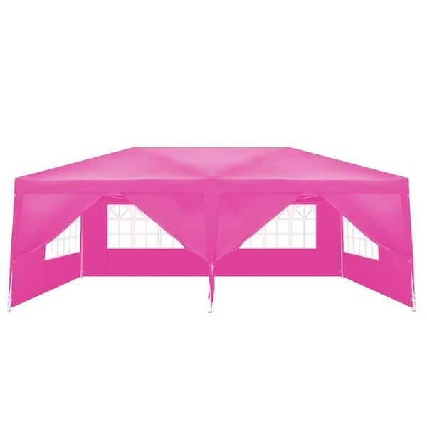 10 ft. x 20 ft. Pink PE Wedding Party Canopy Tent, Waterproof Outdoor Gazebo Event Tent with 6 Removable Sidewalls