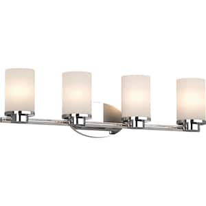 Sharyn 4-Light 8.25 in. Chrome Indoor Bathroom Vanity Wall Sconce or Wall Mount with Frosted Glass Cylinder Shades