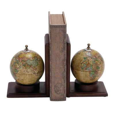 Multi Colored Mango Wood Rustic Globe Bookends 8 in. x 6 in. (Set of 2)