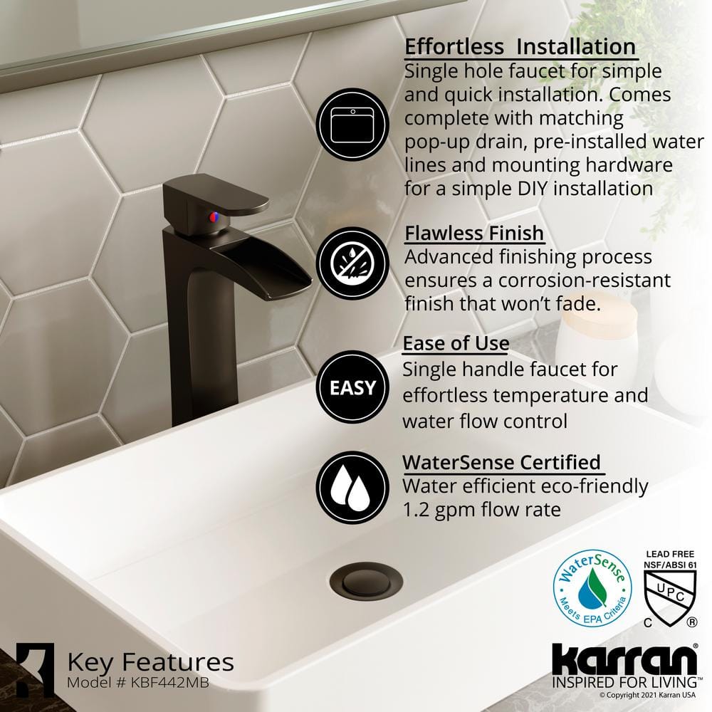 Matte Black Single-Handle Vessel Bathroom Faucet with Drain Assembly
