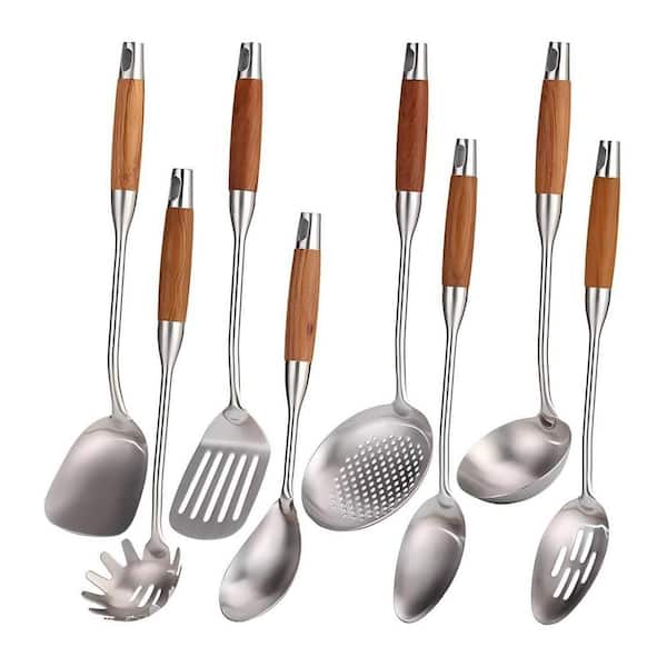 8 Piece Stainless Steel Kitchen Utensils Set, Cookware Set: Spatula, Ladle, Skimmer, Turner, Pasta and Spoons