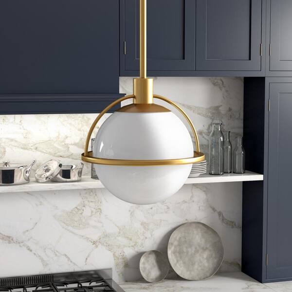 Meyer Cross Cieonna 1 Light Brass Pendant With White Milk Glass Shade Pd0493 1 Light Brass Pendant, Brass Milk Glass Chandelier