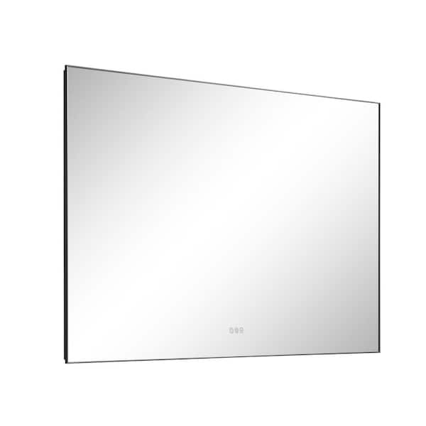ANGELES HOME 60 in. W x 36 in. H Large Rectangular Aluminium Framed Dimmable Wall LED Bathroom Vanity Mirror with Back Light in Black