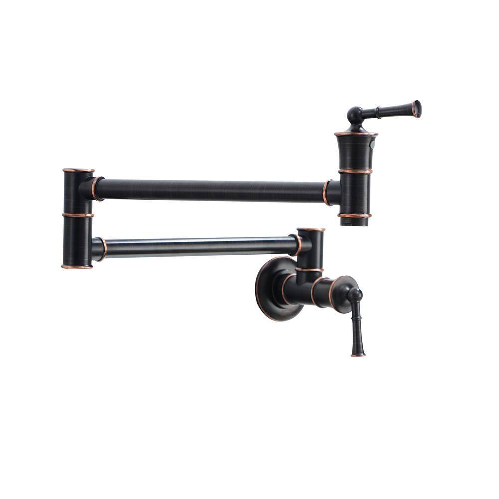 Mondawe Wall Mounted Pot Filler Faucet with Double Handle in Oil Rubbed