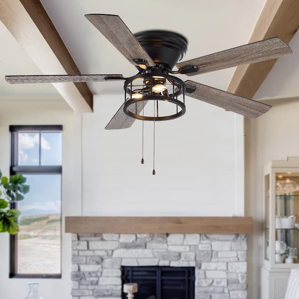 Breezary Channing 52 in. Indoor Black Ceiling Fans with Light Kit and Pull Chain Included
