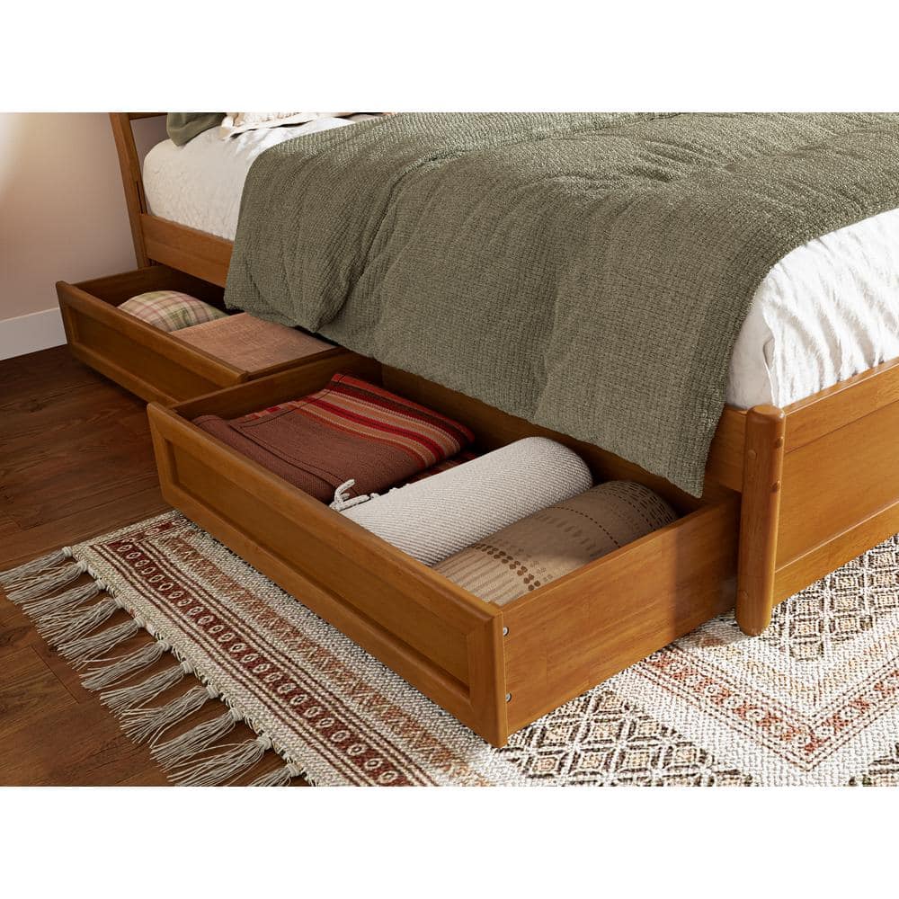 Light Toffee Full Wood Platform Bed with Storage Drawers