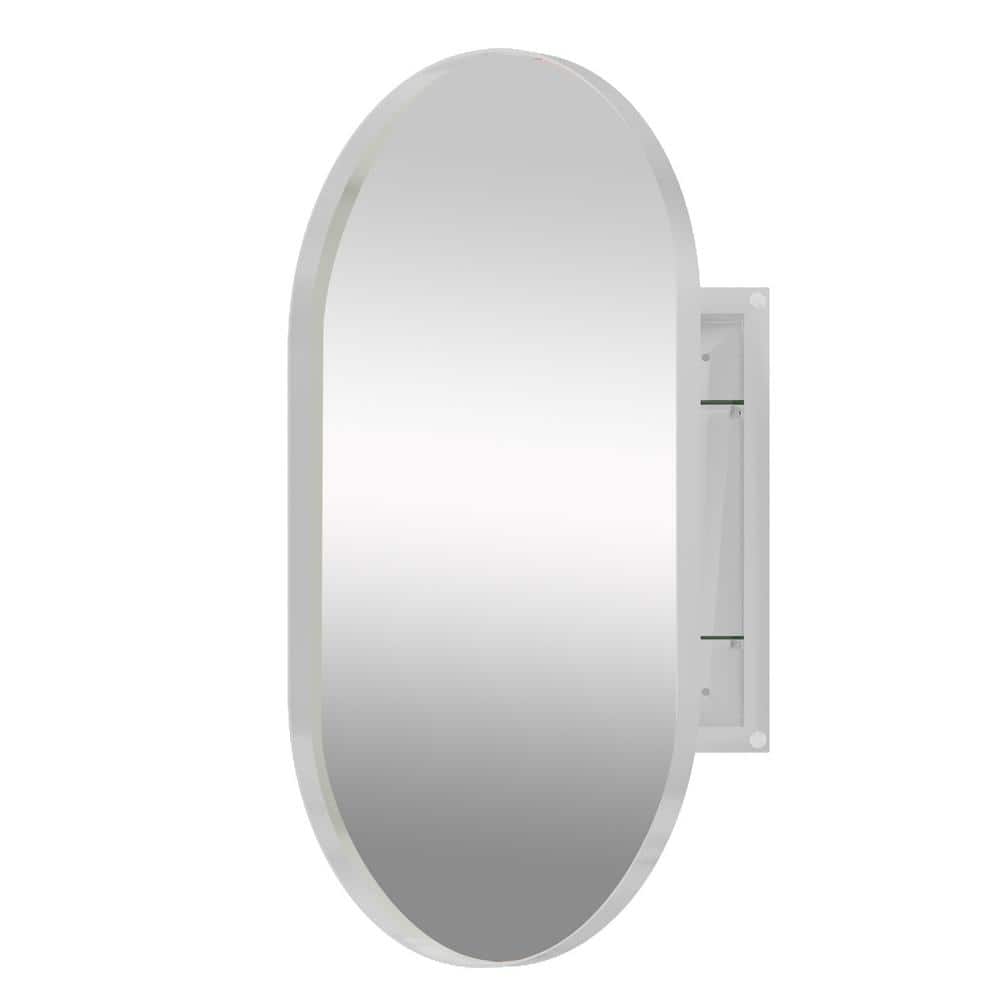 20.5 in. W x 33.5 in. H Oval White Metal Recessed Medicine Cabinet with Mirror with Adjustable Shelves price history on PriceWatchPro