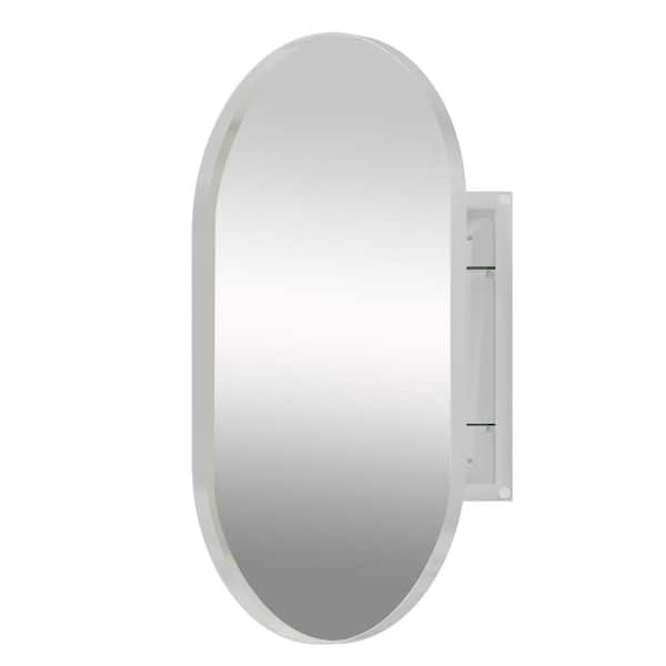 COWLOWN 20.5 in. W x 33.5 in. H Oval White Metal Recessed Medicine Cabinet with Mirror with Adjustable Shelves