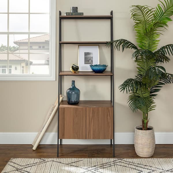 Walker Edison Furniture Company 72 in. Mocha Metal and Wood Ladder Storage
