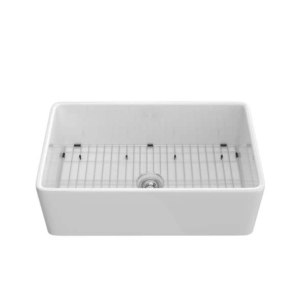 Unbranded White Fireclay 33 in. Single Bowl Farmhouse Apron Kitchen Sink
