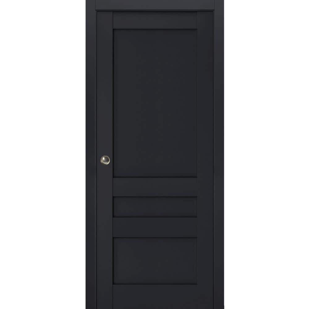 24 in. x 84 in. 1 Panel Black Finished Solid Wood Sliding Door with Hardware price history on PriceWatchPro