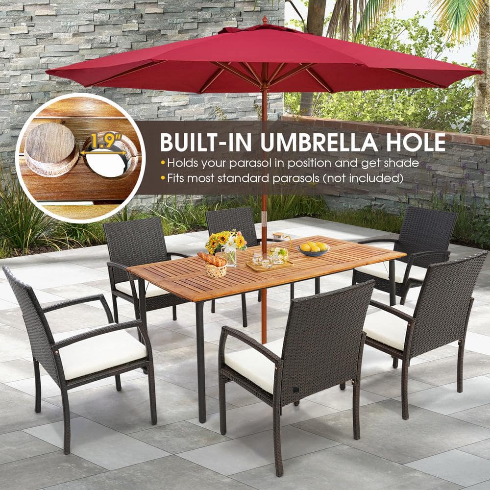 Natural Acacia Wood Outdoor Dining Table with Black Metal Legs