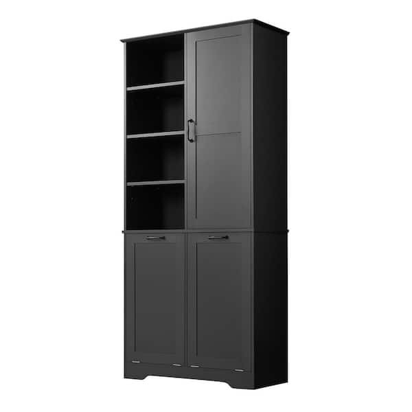 31 in. W x 14 in. D x 68 in. H Black Linen Cabinet Tall Bathroom Storage with Tilt-Out Laundry Hamper and Cabinet