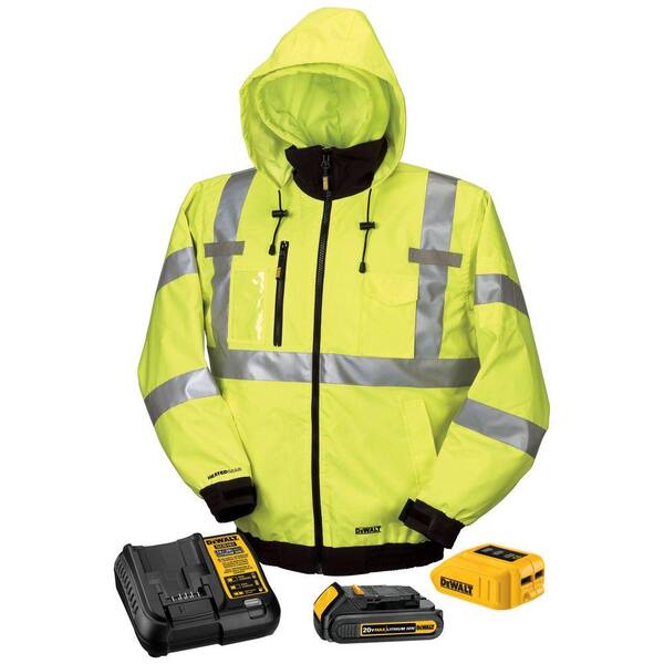 DEWALT Unisex X-Large High Visibility Yellow 20-Volt/12-Volt MAX Heated Jacket Kit with 20-Volt Lithium-Ion Battery and Charger