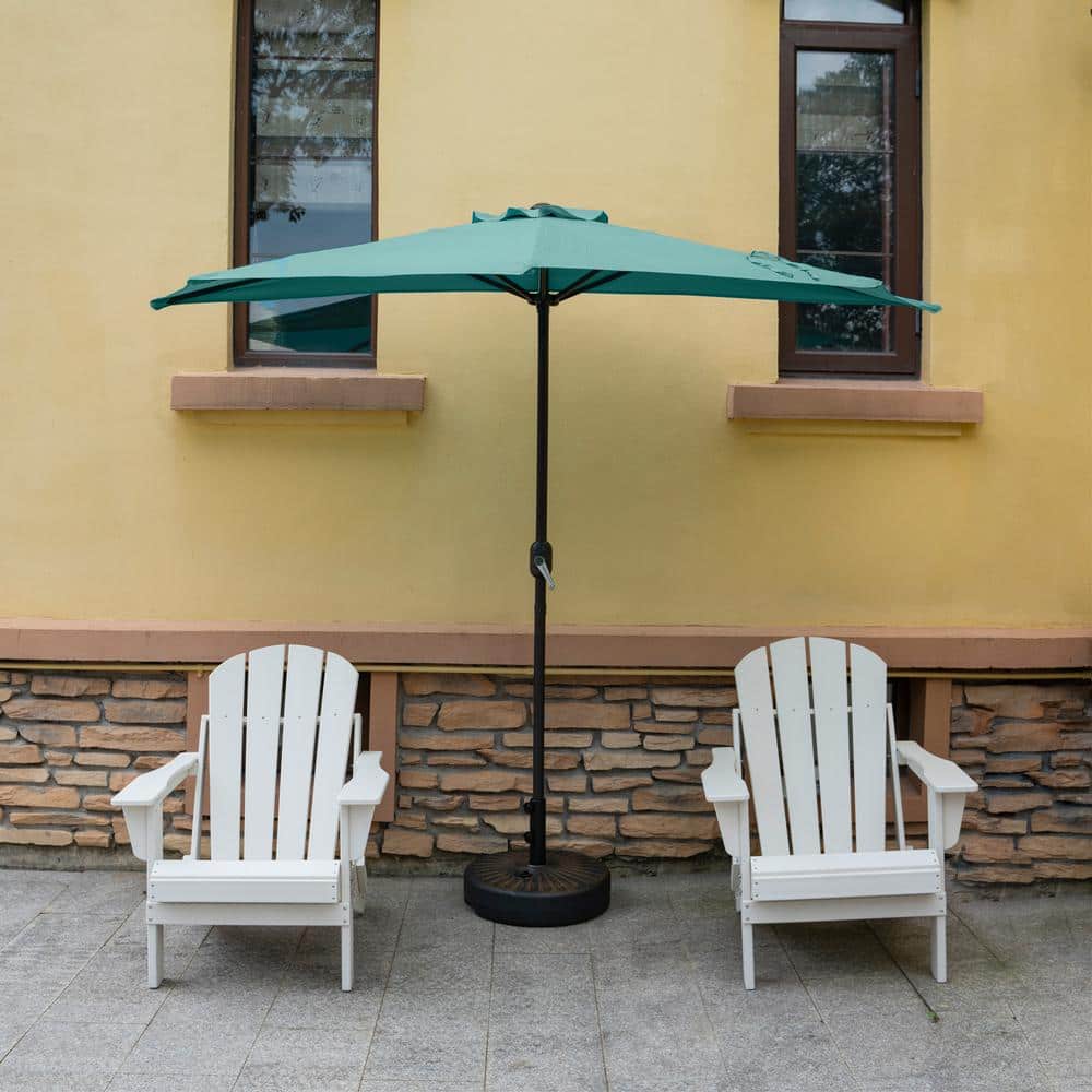 9 ft Dark Green Half Market Patio Umbrella with Bronze Base